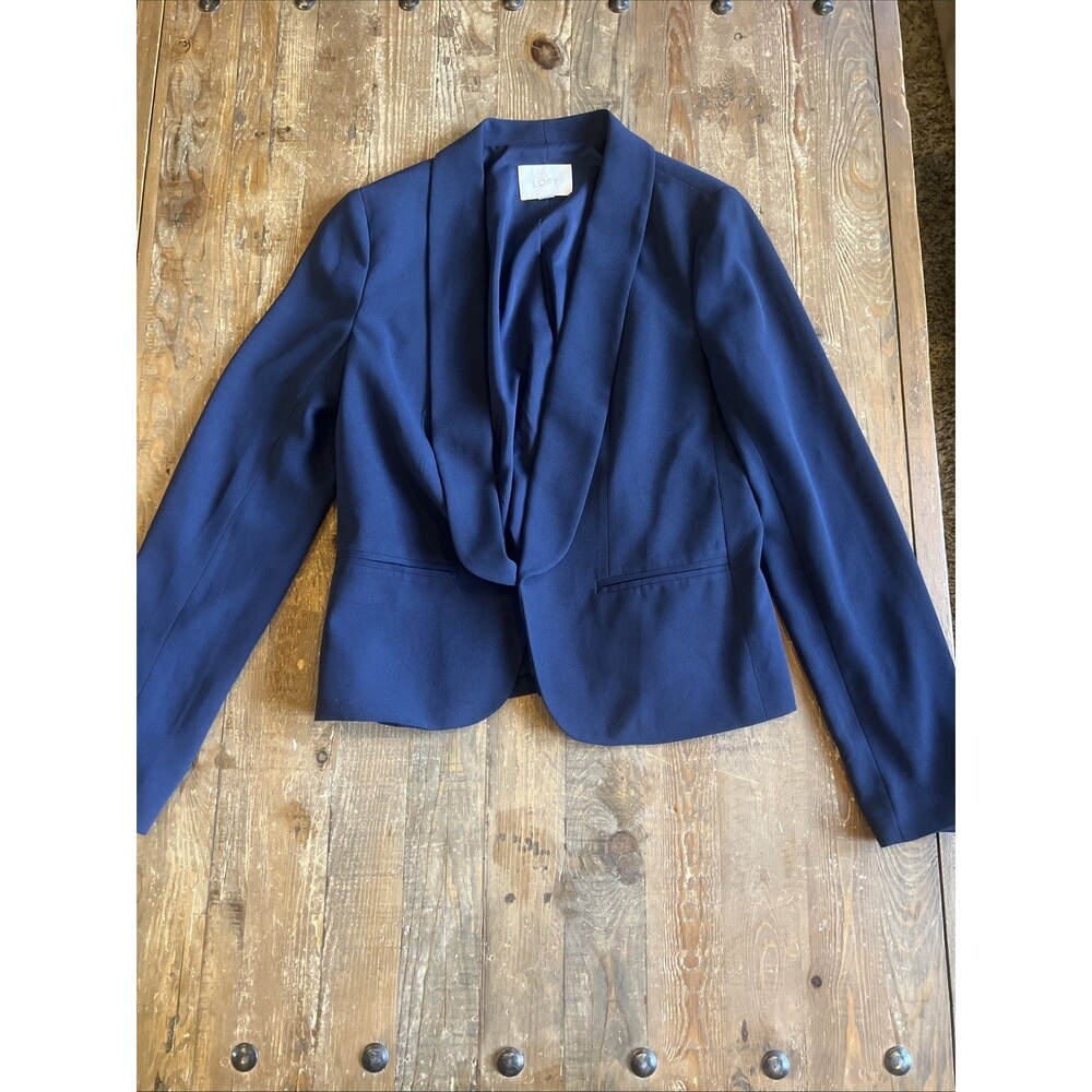 LOFT Navy Shawl-Collar Open Front Blazer Sz Small Career Business Professional